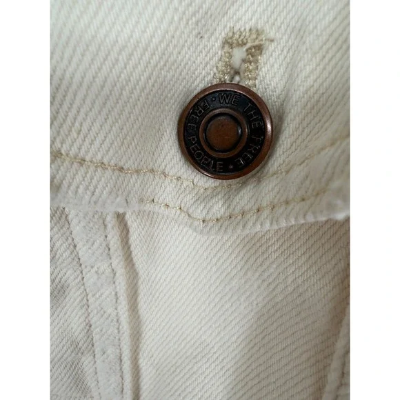 We The Free Free People Cream Denim Trucker Jacket Womens XS Relaxed Fit Boho - Picture 5 of 10